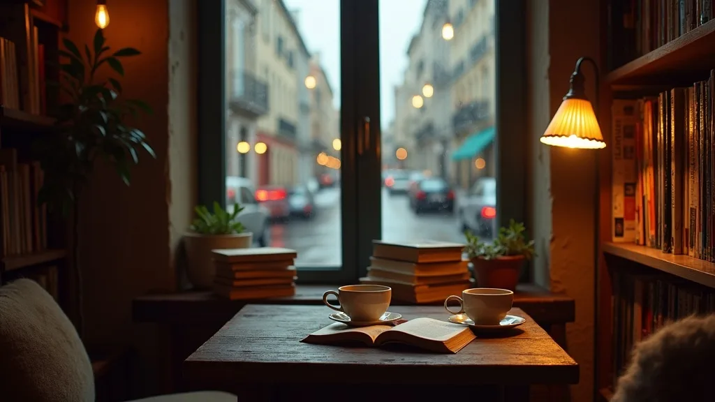 Coin lecture d une librairie avec deux tasses a Marseille