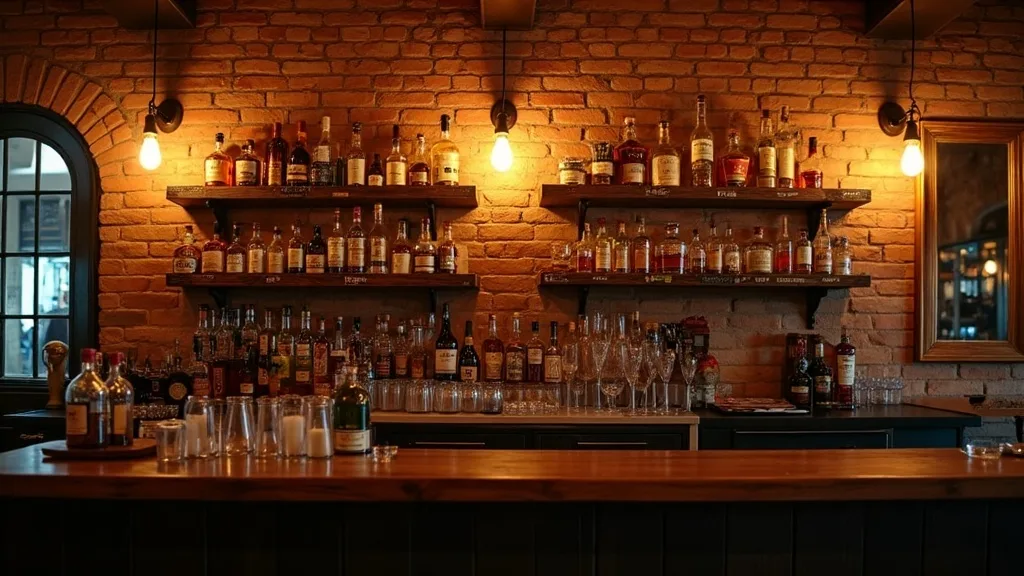 Mur arriere de bar etageres spiritueux ampoules Edison a Marseille